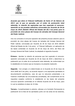 Acuerdo que dicta el Tribunal Calificador de fecha 27 de febrero de