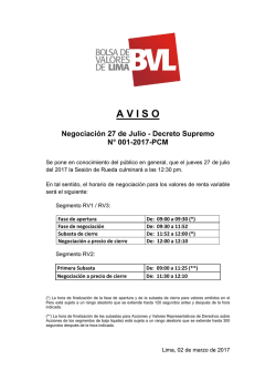Horario de negociaci&oacute;n para el 27 de Julio de 2017