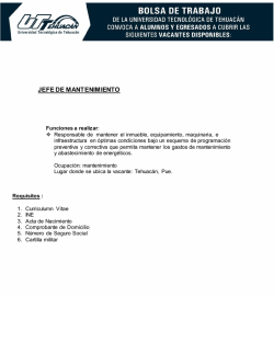 jefe de mantenimiento - Universidad Tecnol&oacute;gica de Tehuac&aacute;n