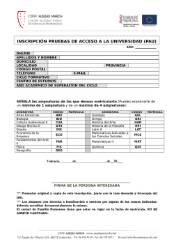 Modelo de inscripci&oacute;n a las PAU 2017