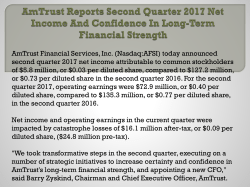 AmTrust Reports Second Quarter 2017 Net Income And Confidence In Long-Term Financial Strength