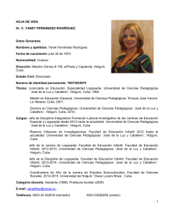 Hoja de vida Dr. C. Yanet Fern&aacute;ndez, Cuba 2014 Actualizada 6 de septiembre de 2014.